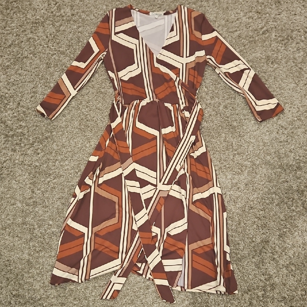 Geometric Patterned Brown and Cream Dress
